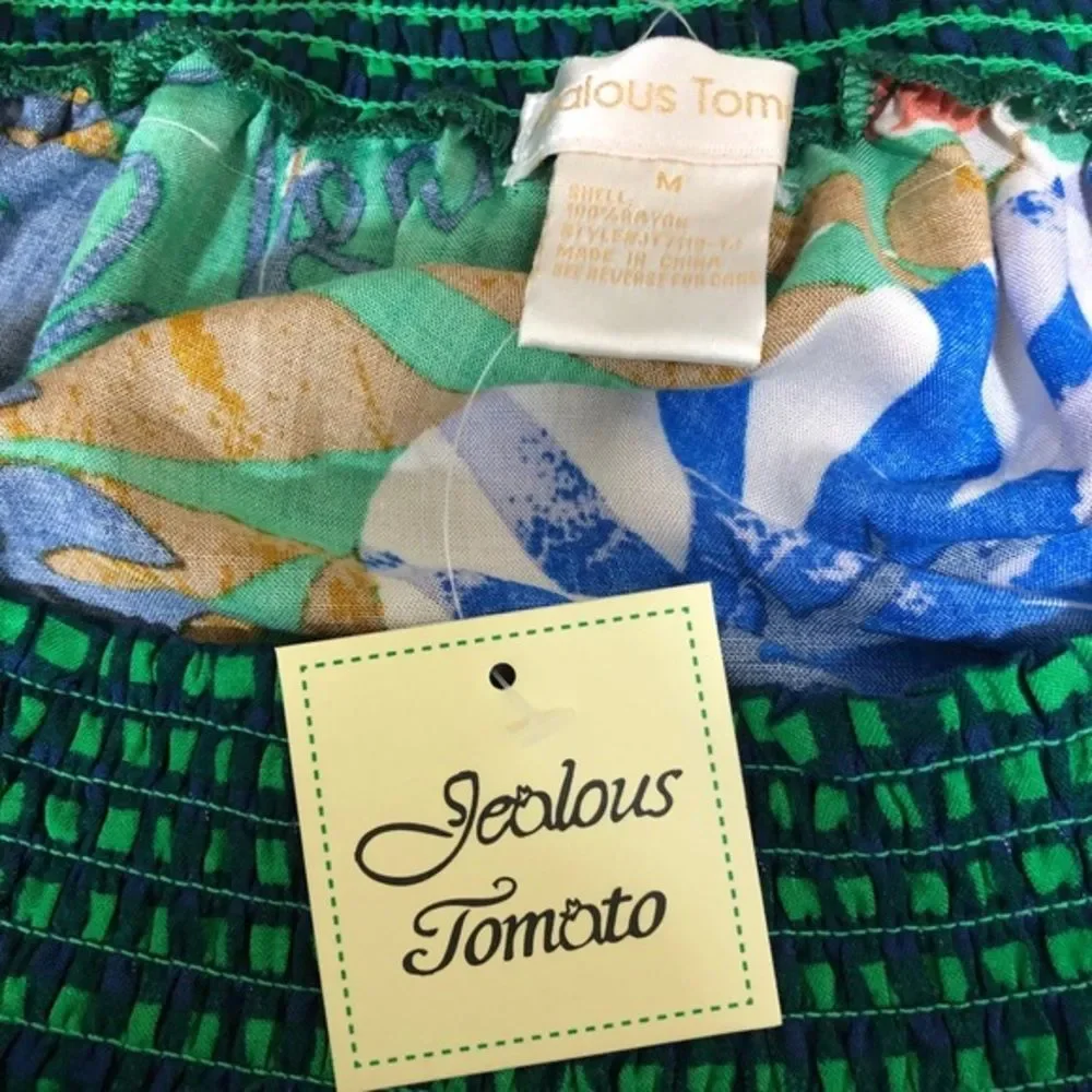 Jealous Tomato Green‎ Tropical Leaf Print Blouse M